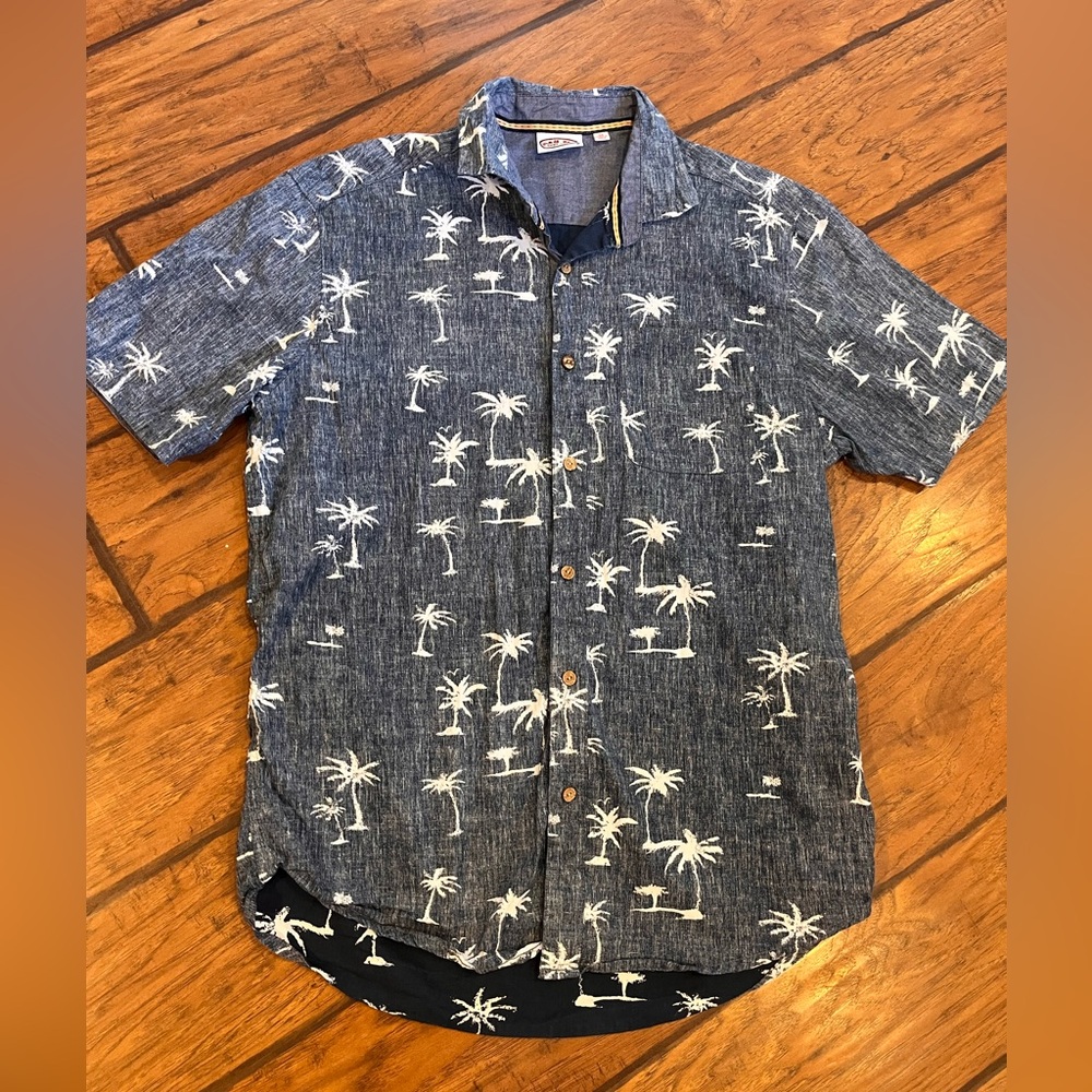 Ron Jon Surf Shop shirt mens Medium blue button down Palm trees beach tropical